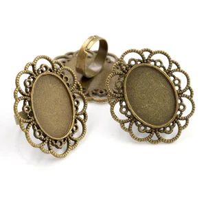 Ajuste 13x18mm 5 pçs bronze e prata antigo chapeado cores oval ajustável anel configurações em branco/base, cabochons de vidro apto 13*18mm 10 principais vendas porta alianças de vidro - №5
