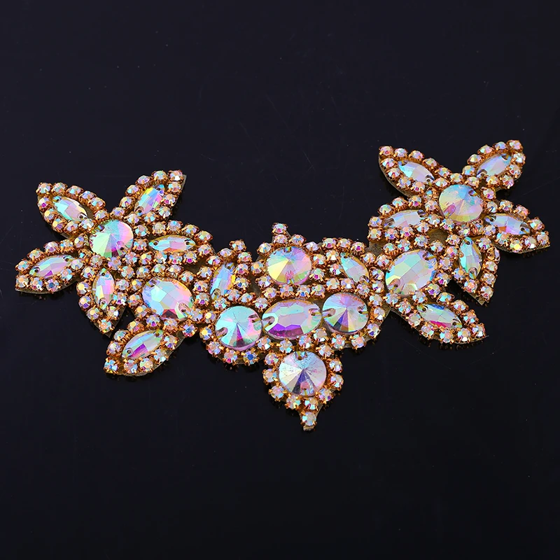 16.5cm Sew On Glass Rhinestone Applique Accessory Crystals Stones Patches for Clothes Wedding Evening Dress decoration art craft