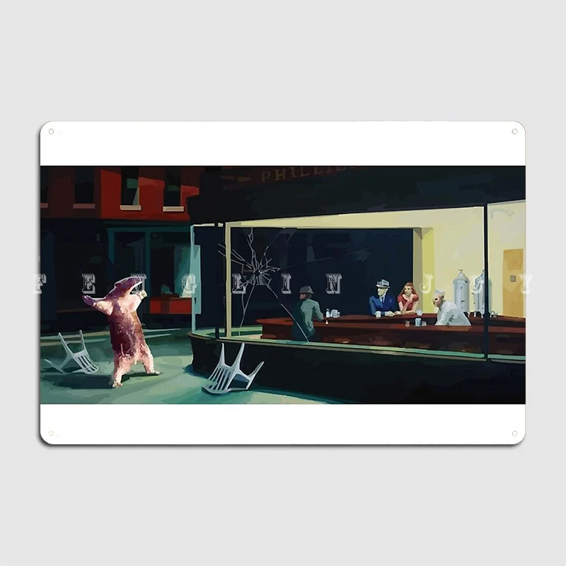 Banksy Nighthawks Anteater Edward Hopper Metal Sign Kitchen Funny Pub Wall Decor Tin Sign Posters