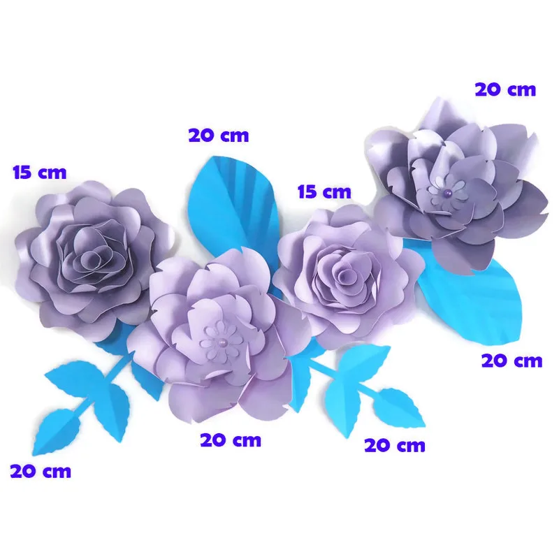 

DIY Giant Paper Flowers Artificial Rose Fleurs Artificielles Backdrop 4pcs+ 4 Leave Wedding Party Decor Nursery Lilac