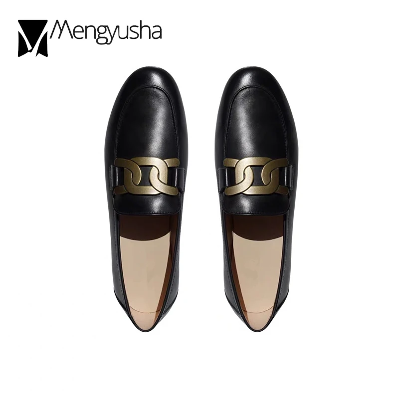 العلامة التجارية مصمم أحذية من الجلد الصغيرة امرأة سلاسل معدنية الشقق الفتيات البريطانيات الانزلاق على أحذية أكسفورد السيدات كل مباراة الأخفاف واحدة