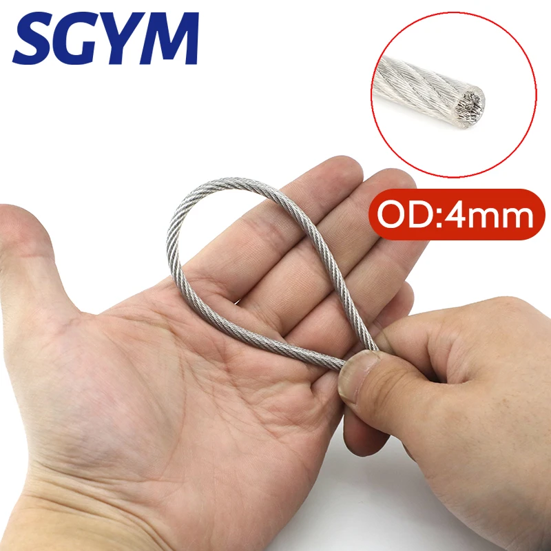 Diametro rivestito trasparente 4mm del stendibiancheria della corda dell'acciaio inossidabile del cavo metallico del PVC del cavo metallico da 20/30 tester