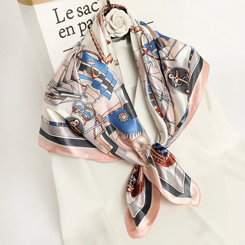 2021 Hair Scarf Women Fashion Designer Beautiful Foulard Soft Satin Shawl Silk Scarfs Kerchief 90*90cm Square Neck Headscarf