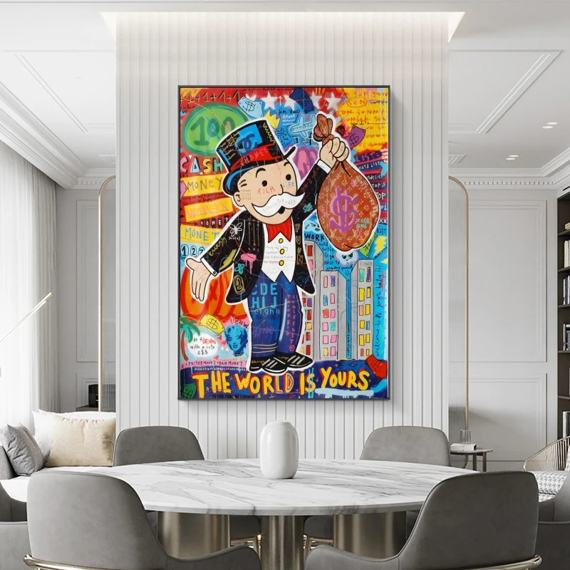 Alec Monopoly Graffiti Art Money Paintings on The Wall Art Canvas Posters and Prints The World is Yours Modern Home Pictures