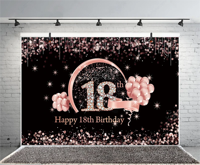 Pink 18th Photo Backdrop Girls Happy Birthday Party Boys Balloon Photograph Background Banner Decoration Prop