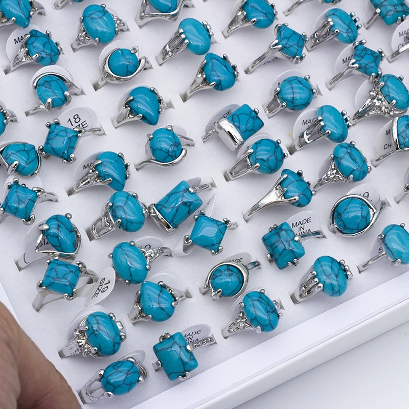 New bulk lots 25pcs mixed designs Prismatic Heart-shaped Circular blue stone zinc alloy womens rings fashion jewelry ring