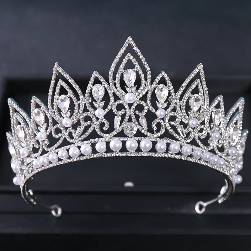 

Baroque Crystal Pearl Crowns And Tiaras Party Rhinestone Prom Diadem Women Bridal Wedding Hair Accessories Jewelry Ornaments