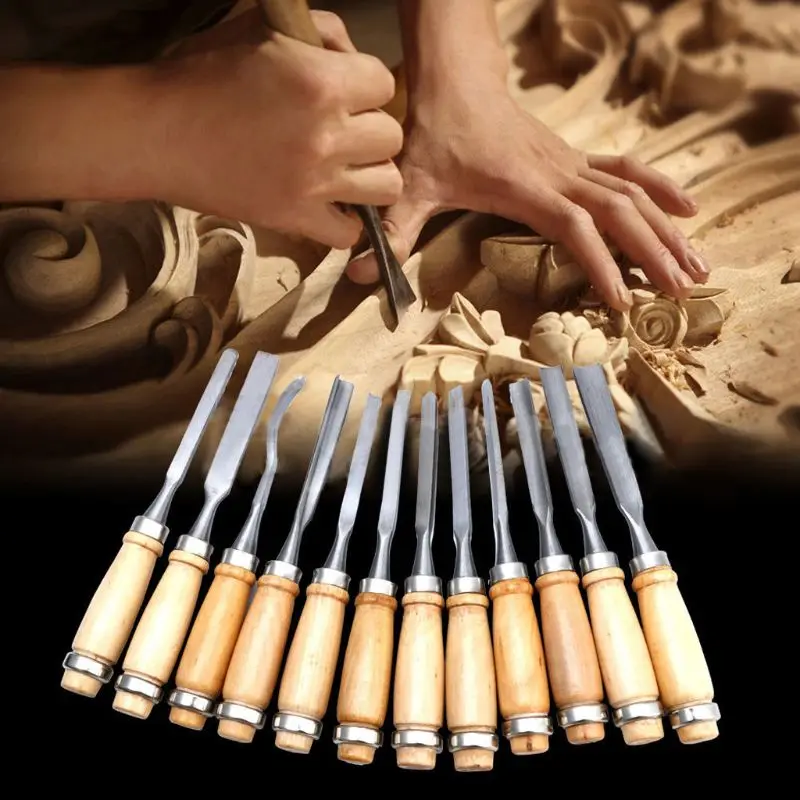 12Pcs Wood Carving Hand Chisel Woodworking Tool Set Woodworkers Gouges