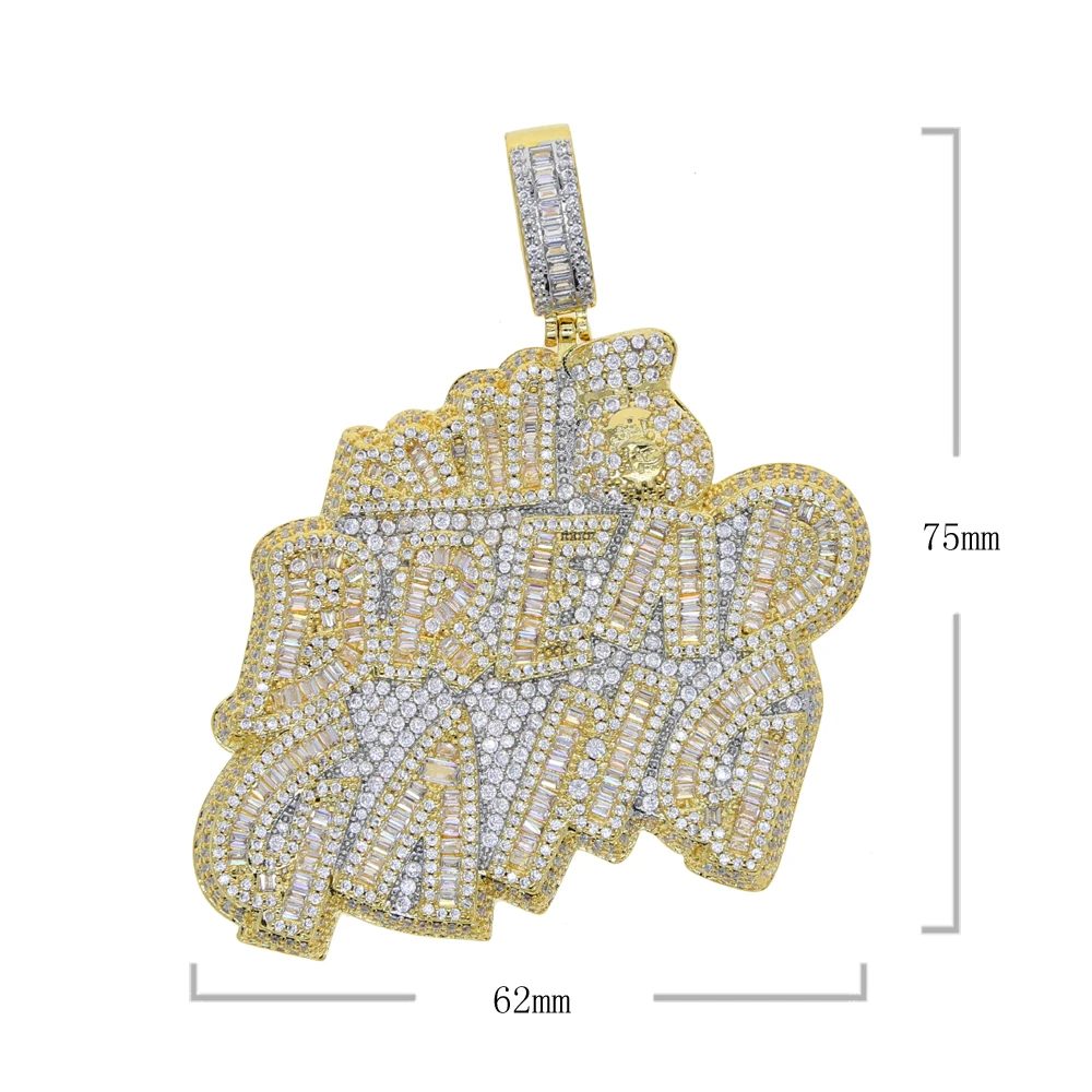 Fashion BREAD GANG Letters Necklace For Men Bling Micro Pave 5A CZ Cubic Zirconia Money Bag Pendant Iced Out Hip Hop Jewelry