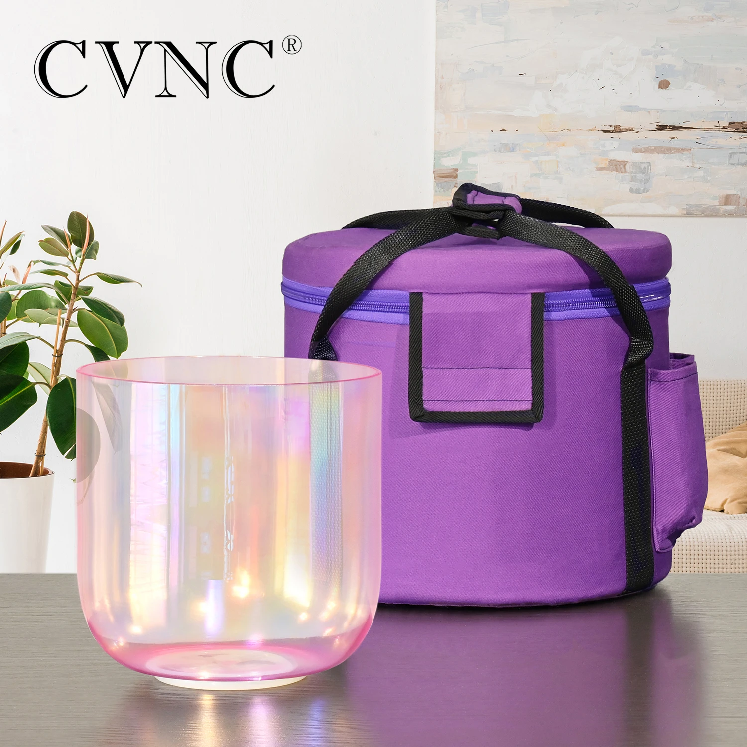 CVNC 7 Inch F Note Alchemy Pink Clear Quartz Crystal Singing Bowl Cosmic Light 440/432HZ for Meditation Sound Healing with Bag