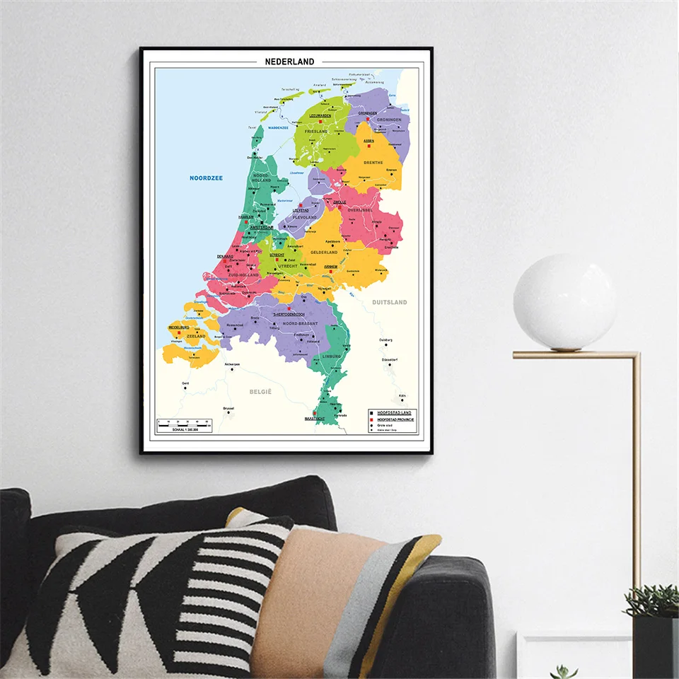 Die Niederlande s Karte In Dutch 59*84 cm Wand Kunst Poster Dekorative Leinwand Malerei Schule Liefert Wohnzimmer hause Dekoration