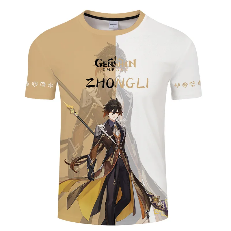 Genshin impacto 3d impresso t-camisa anime personagem jogo bonito streetwear manga curta masculina moda casual de grandes dimensões tshirt