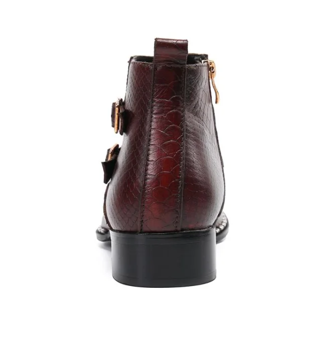 Men Dress Shoe 100% Genuine Leather Metal Zipper Wine Red Party Wedding Luxury Casual Formal Fashion Shoes Mens Chelsea Boots