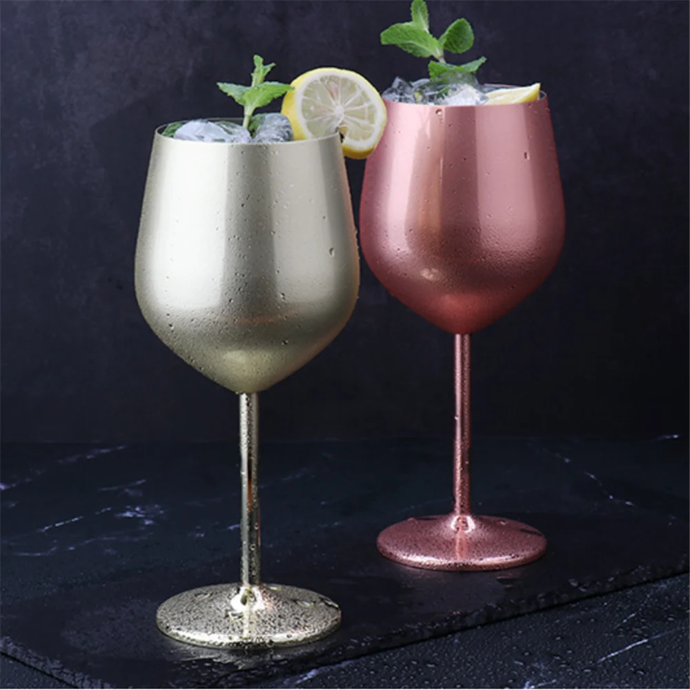 Red Wine Glass Rose Gold Goblets Juice Drink Champagne Goblet Party Barware Kitchen Shatterproof Stainless Steel Glass 200/500ML