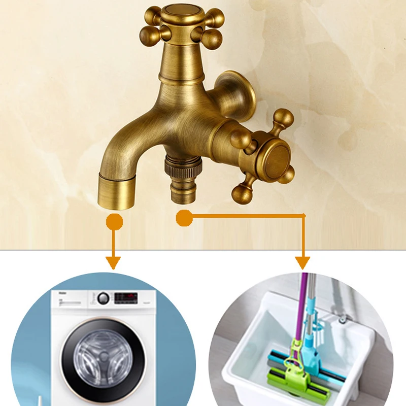 Wall Mount Bibcock Antique Brass Retro Small Pool Tap Decorative Outdoor Garden Faucet Washing Machine Mop Cold Water WC Taps