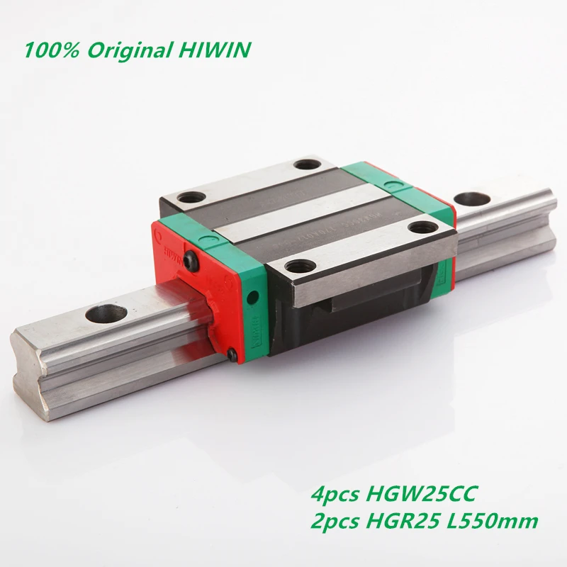 2pcs ORIGINAL HIWIN L550mm HGR25 Linear Guide Rail + 4pcs HGW25CC linear flanged block carriages CNC