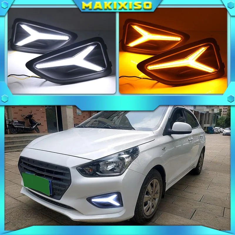 

LED DRL Daytime Running Light Fog Lamp 12V Car Running Lights For Hyundai Accent Solaris Verna 2017-2020