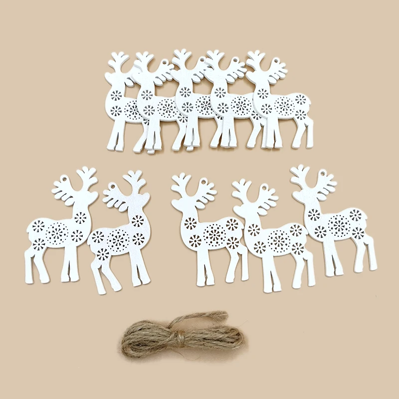10pcs Wooden Deer for Crafts,Wood Ornaments Heart Tags with Holes,Rustic Wedding Decorations for Thanksgiving Christmas