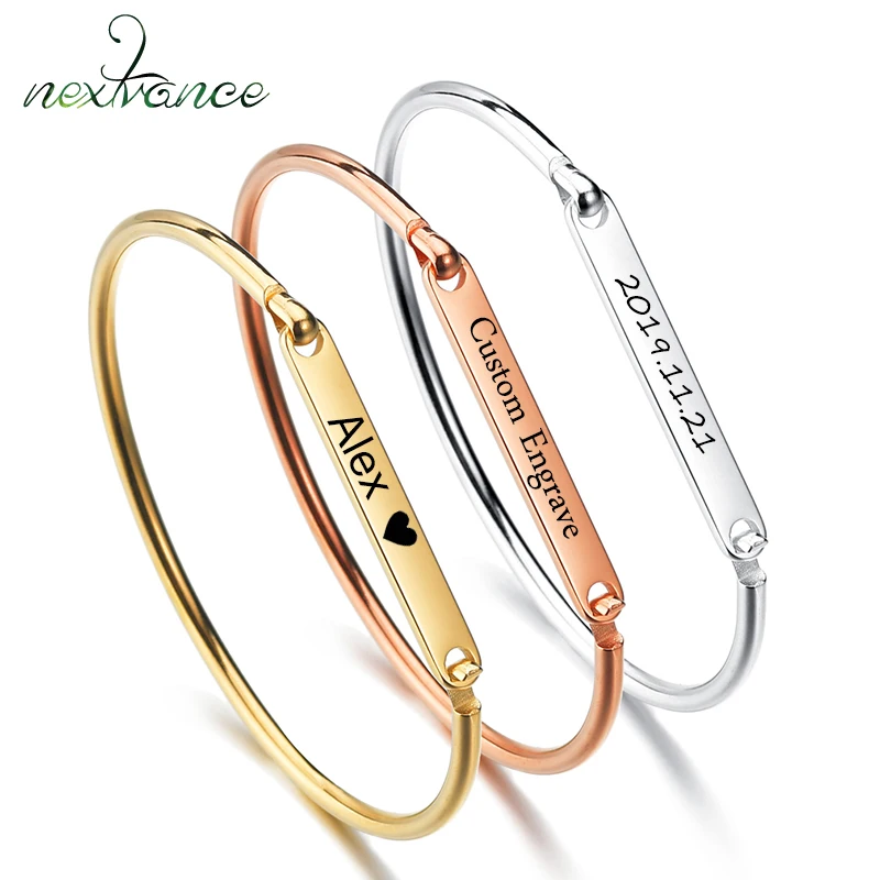 Nextvance Hand-decorated Customized Bracelets Engrave Name Bracelet Cuff Bangle Stainless Steel Engrave Bangles For Women