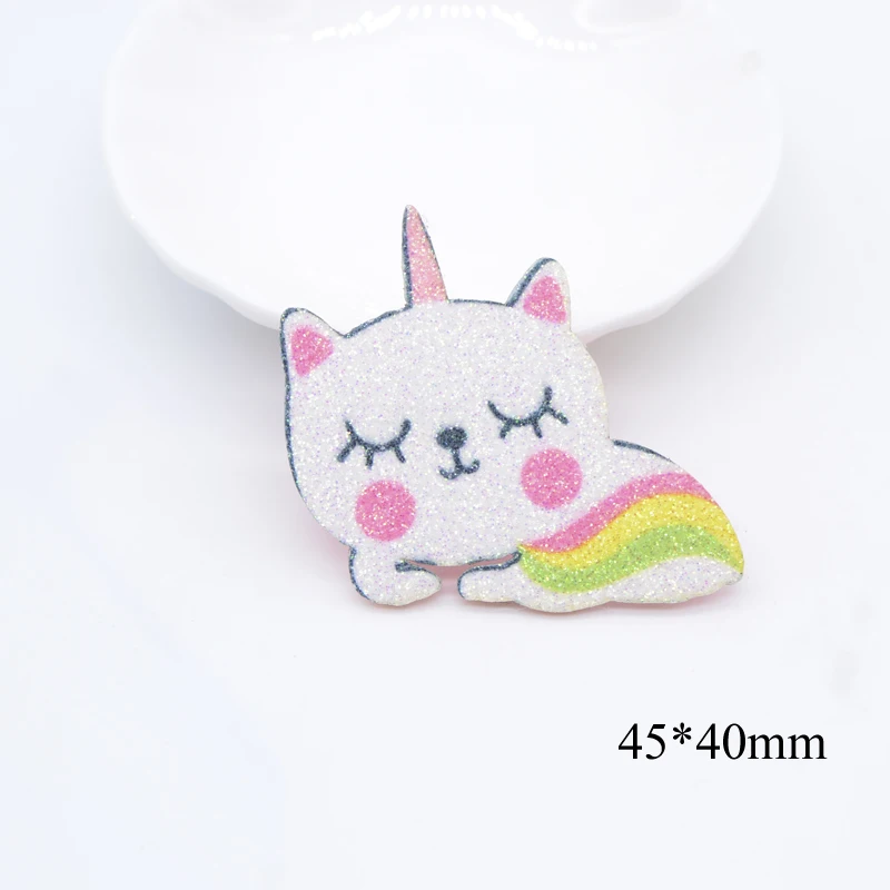 10Pcs Glitter Print Appliques Dessert Cat Unicorn for DIY Crafts Cake Topper Headwear Hair Clips Bow Decor Accessories Patches