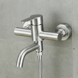 Bathroom Shower Faucets Stainless Steel Triple Bathtub Faucet Mixers Hot Cold Mixer Valve Nozzle Tap Wall Mounted Home Accessory