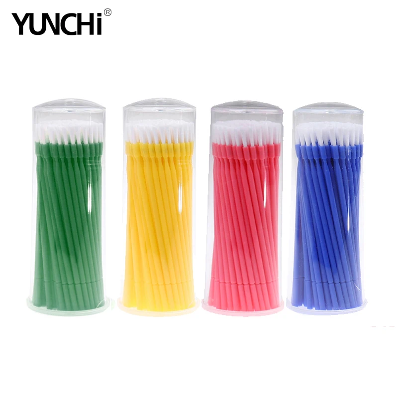 100 Pcs /Box Dupont Bristle Teeth Ear Brush Lab Long Disposable Micro Applicators Brushes  Flexible Head Red Blue