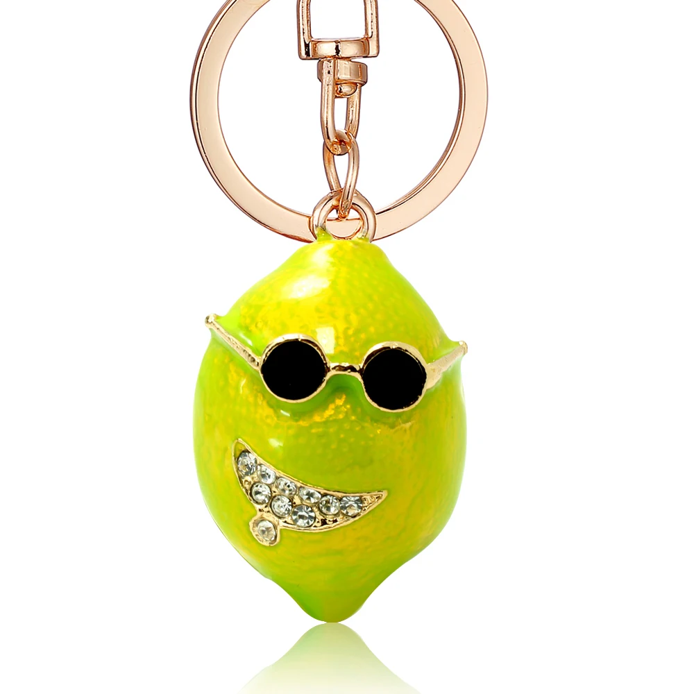 2024 New Lemon Key Chain Cool Exquisite Enamel Crystal Fruit Buckle HandBag Pendant For Car KeyRing Rhinestone Keychain Gift