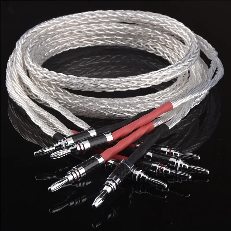 QINCROWN 8AG Silver Plated Copper Speaker Cable Fever Speaker Amplifier HiFi Connection Cable With Banana Plug