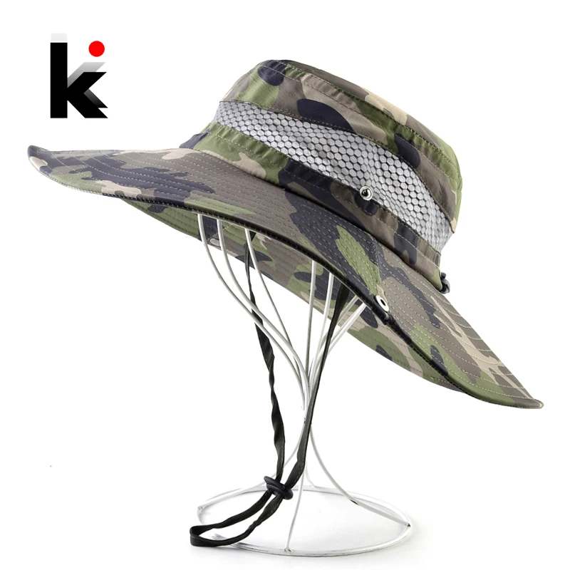 Men's Bob Bucket Cap Summer Breathable Wide Brim Sun Hat Outdoor Hiking Hanting  Camouflage Hat Fishmen Sun Protection Sunhat