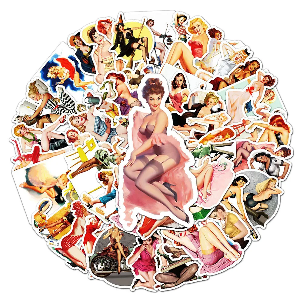 10/30/50pcs Retro Sexy Pin Up Girl Stickers for Laptop Skateboard Luggage Motorcycle Cool Toy Waterproof Decal Sticker Packs