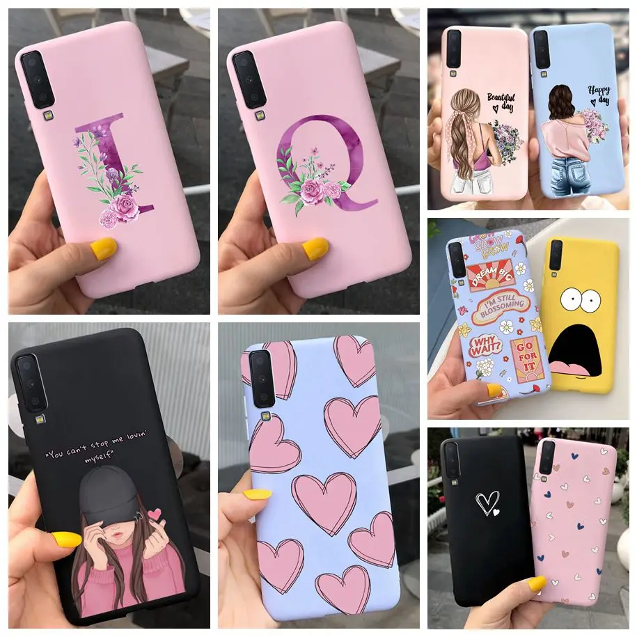 Phone Case For Samsung Galaxy A7 2018 Mobile Cover Letters Love Heart Painted Soft Case For Samsung A70 A71 A72 2021 Fundas Capa