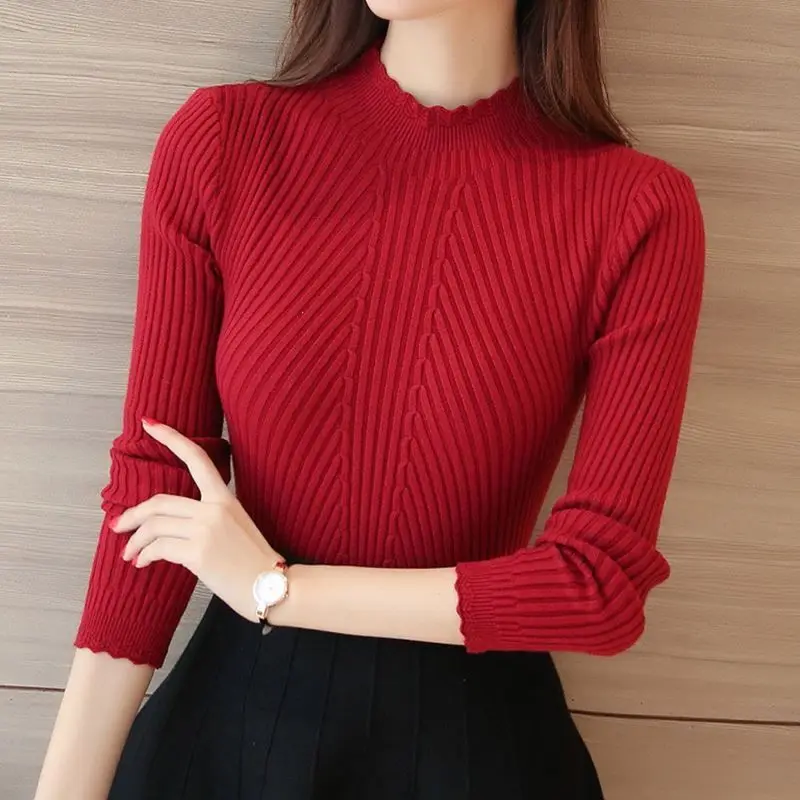 Turtleneck Sweater Women Fashion 2021 New Stretch Tops Women Candy Color Knitted Pullovers Long Sleeve Bottoming Knitted Sweater