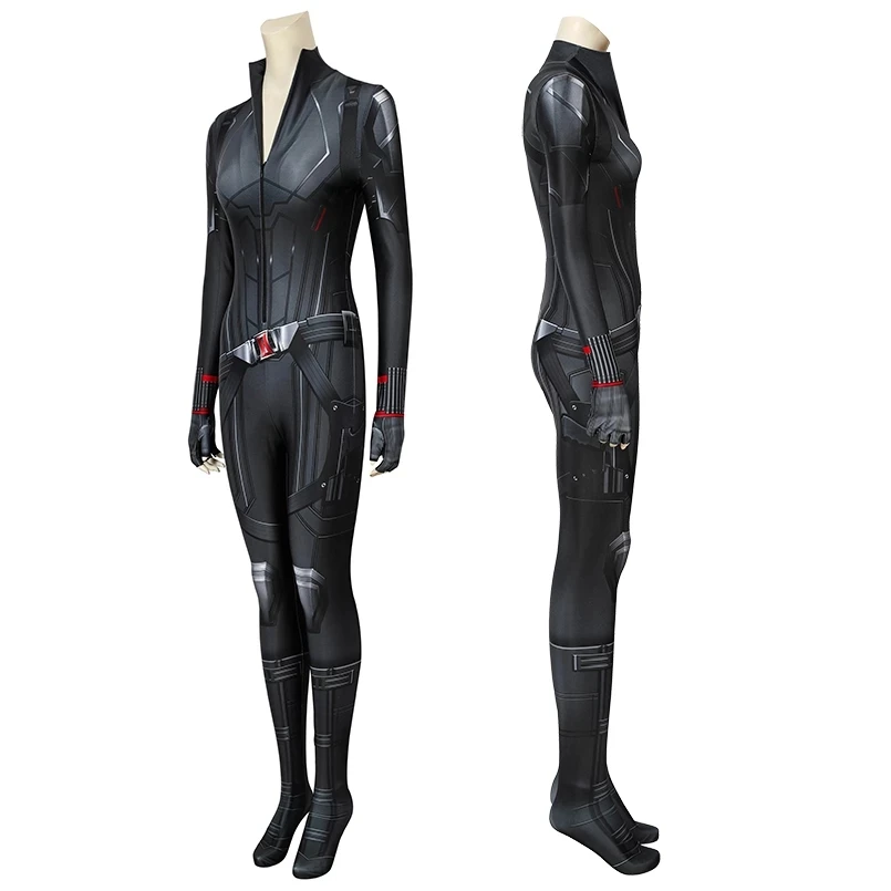 Adult Women Superhero Widow Natasha Romanoff Black Battle Jumpsuit Cosplay Costume Halloween Masquerade Party Bodysuit