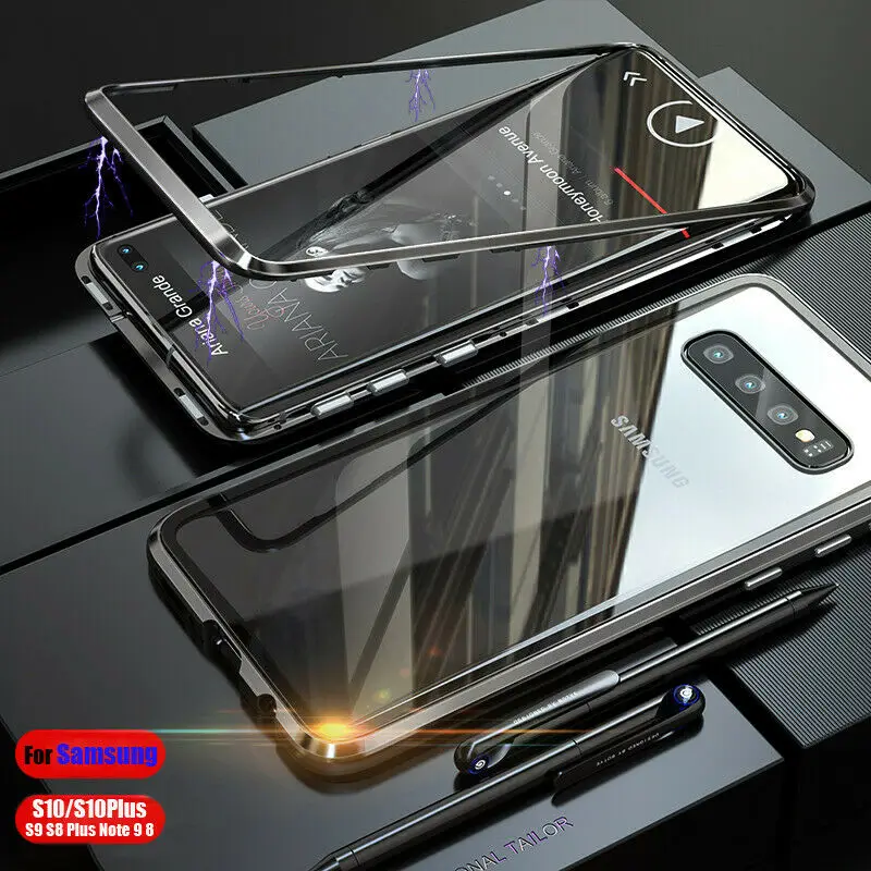 Double Sided Glass Magnetic Metal Case For Samsung Galaxy S8 S9 S10 Plus S10E S21 Phone Case For Samsung Note 9 8 Case