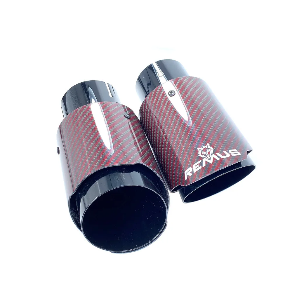 1Pcs Glossy Red Carbon Fiber Stainless Steel Universal Automobile Exhaust Pipe Muffler Pipe Carbon Fiber Exhaust Tip Accessories