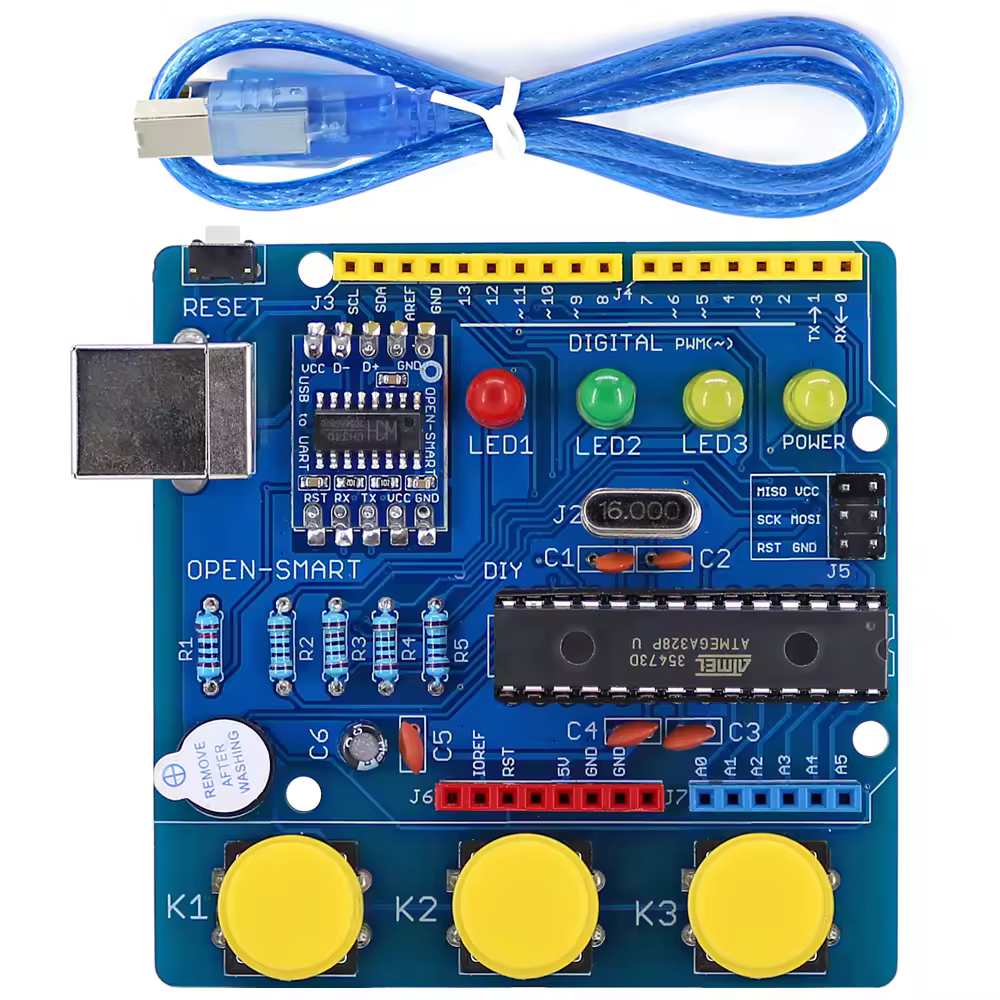 OPEN-SMART Blue DIY ATmega328P Development Board Module CH340 Driver with Buzzer LED Button +USB Cable Compatible for 328P Board