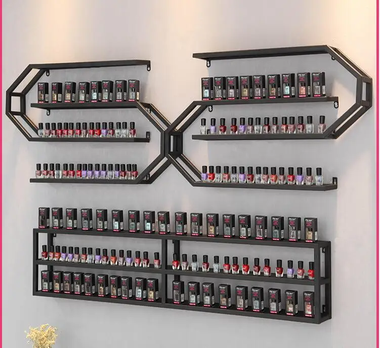 

Nail polish rack, iron wall hanging rack, wall hanging nail shop, nail polish, cosmetic display rack on wall shelf.