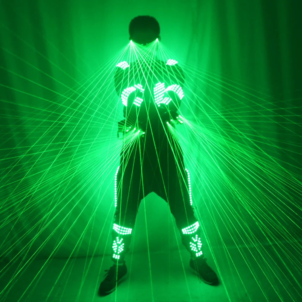 LED Robot Suit Costumes Clothes LED Lights Luminous Green Laser Battle Stage Dance Performance Show Dress for Night Club