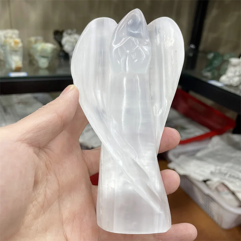 

Natural White Selenite Guardian Angel Figurine Raw Crystals Hand Carved Gypsum Crystal Healing Stone Home Decor DIY Gifts 1pcs