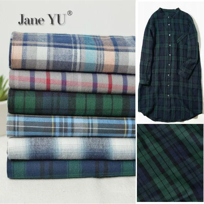 JaneYU Light Checker Fabric Early Autumn Thin/handmade Diy Shirt Pajama Cotton Fabric