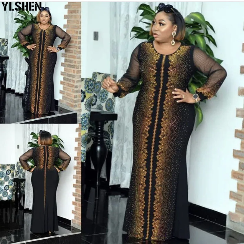 Velvet Stone African Dresses for Women Party Plus Size Maxi Dress Muslim Fashion Dashiki African Clothes Abaya Dubai Boubou Robe