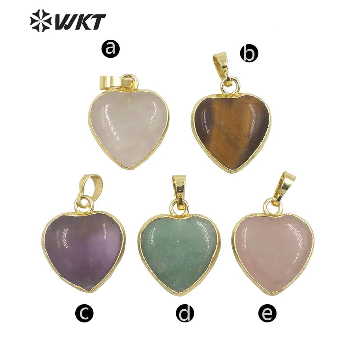 WT-P1700 Wholesale Lady Lovely Natural Gem Stone Small Heart pendant gold electroplated pink quartz 20mm gold stone heart charms