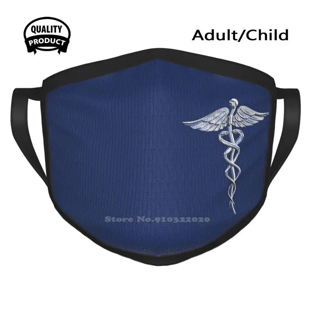 Chrome Like Caduceus Snakes Cotton Breathable Soft Mouth Mask Caduceus Paramedic Medic Emergency Technician Intern Blue Snake