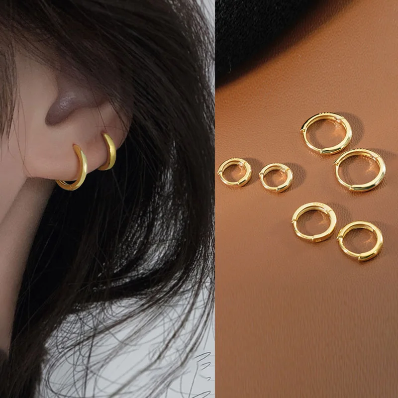 Fashion Gold Color Stainless Steel Round Hoop Earrings for Women Round Ear Buckle Punk Charm Earring Minimalist Jewelry Brincos