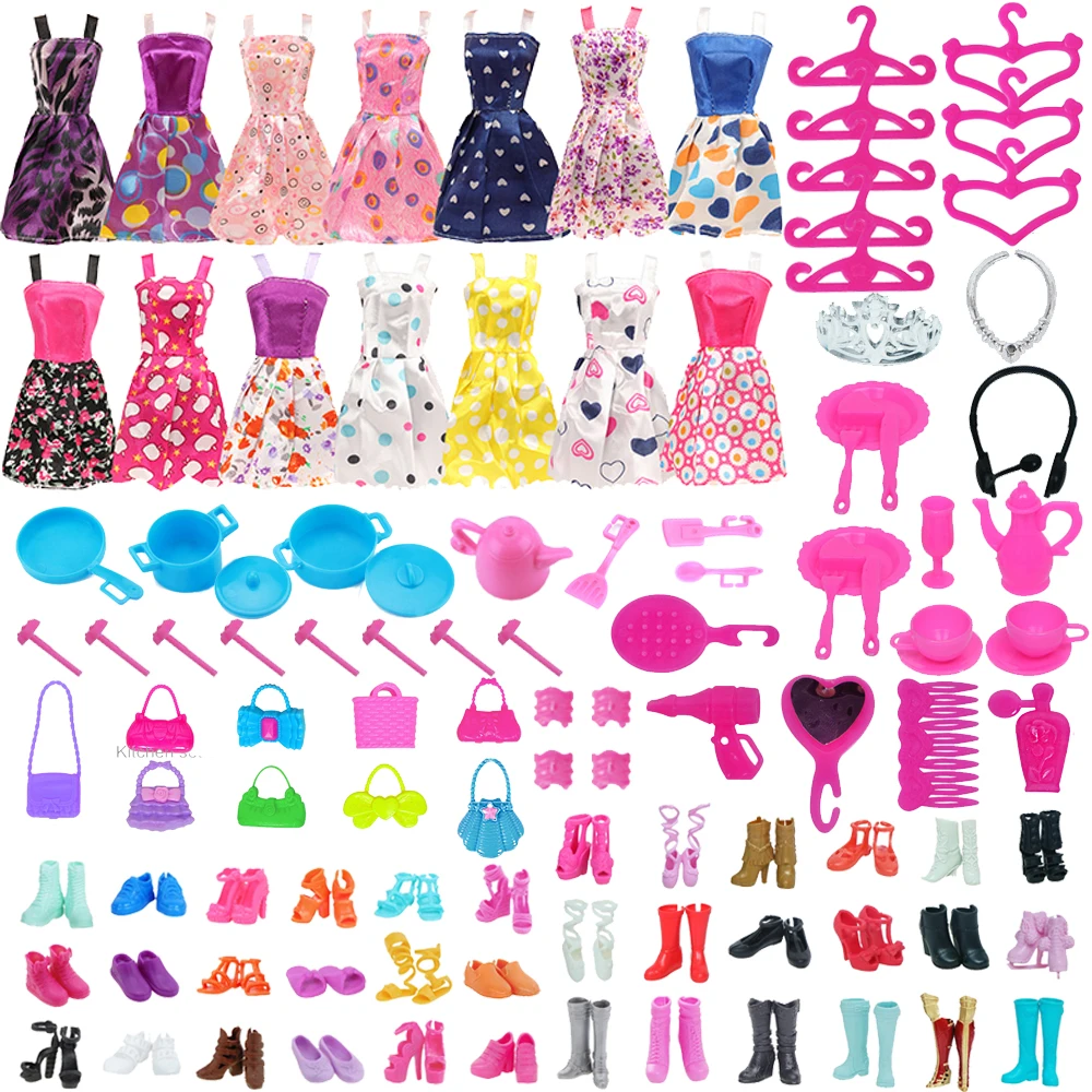 65PCS/Set Barbies Doll Clothes Shoes Accessories Handbags Hangers Fits 11.8 Inch Barbies Doll&BJD Doll,Furniture Toy For Girls