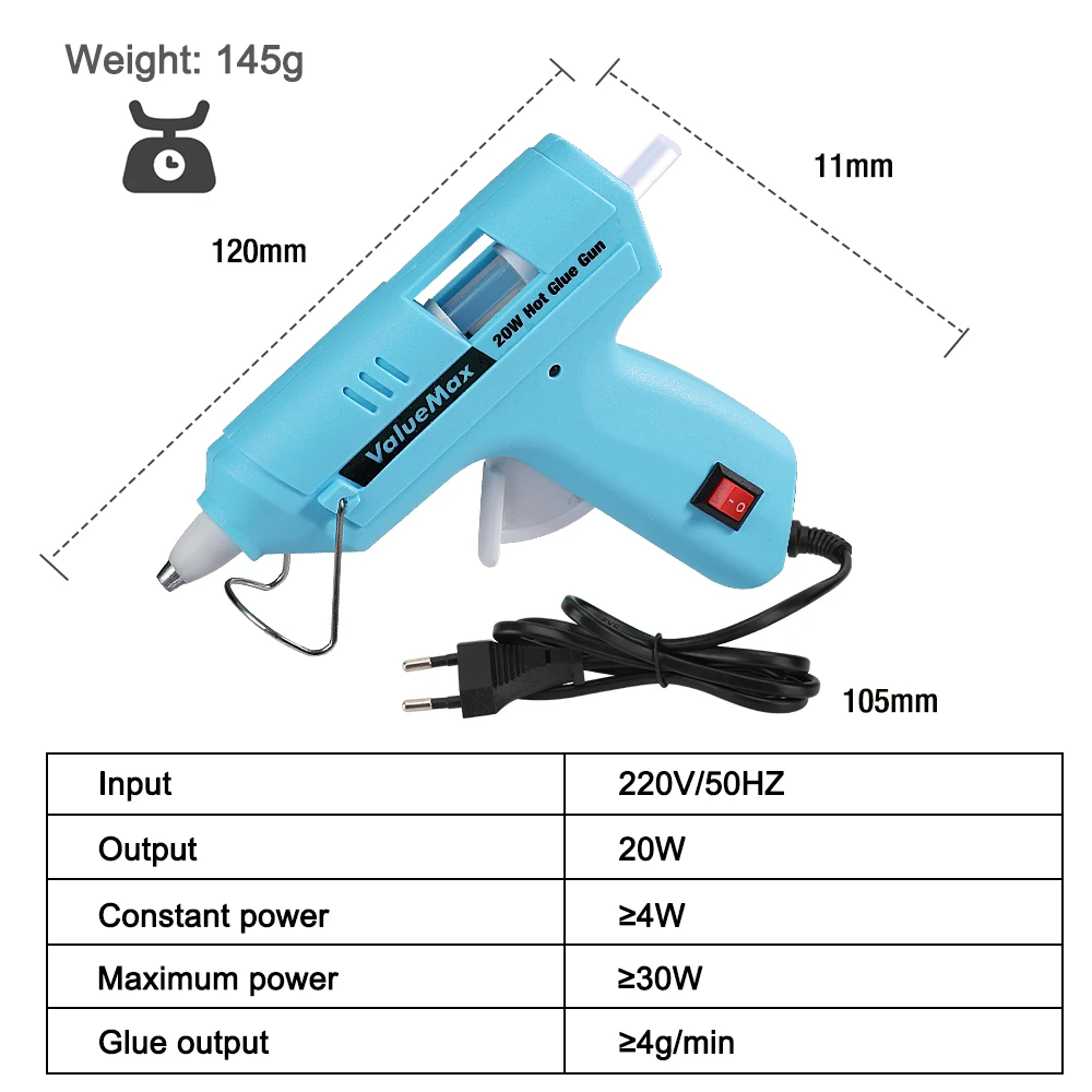 ValueMax 20W Hot Melt Glue Gun for Home DIY Quick Repair Mini Glue Gun Tool With 20 PCS 7MM Glue Sticks