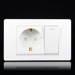 EU Household German standard 16A 2-hole power plug wall socket with 15A 1Gang 1Way Switch 118 *74mm PC flame retardant panel