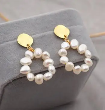 

Perfect Pearl Earrings Handmade White Baroque Real Freshwater Pearls Earring Gold Color 925 Silver Dangle Hook Fashion Lady Gift