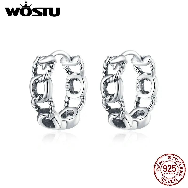 WOSTU 100% 925 Sterling Silver Chain Shape Hopp Earrings Fashion Silver Earrings For Women Unique Original 2020 Jewelry CQE960