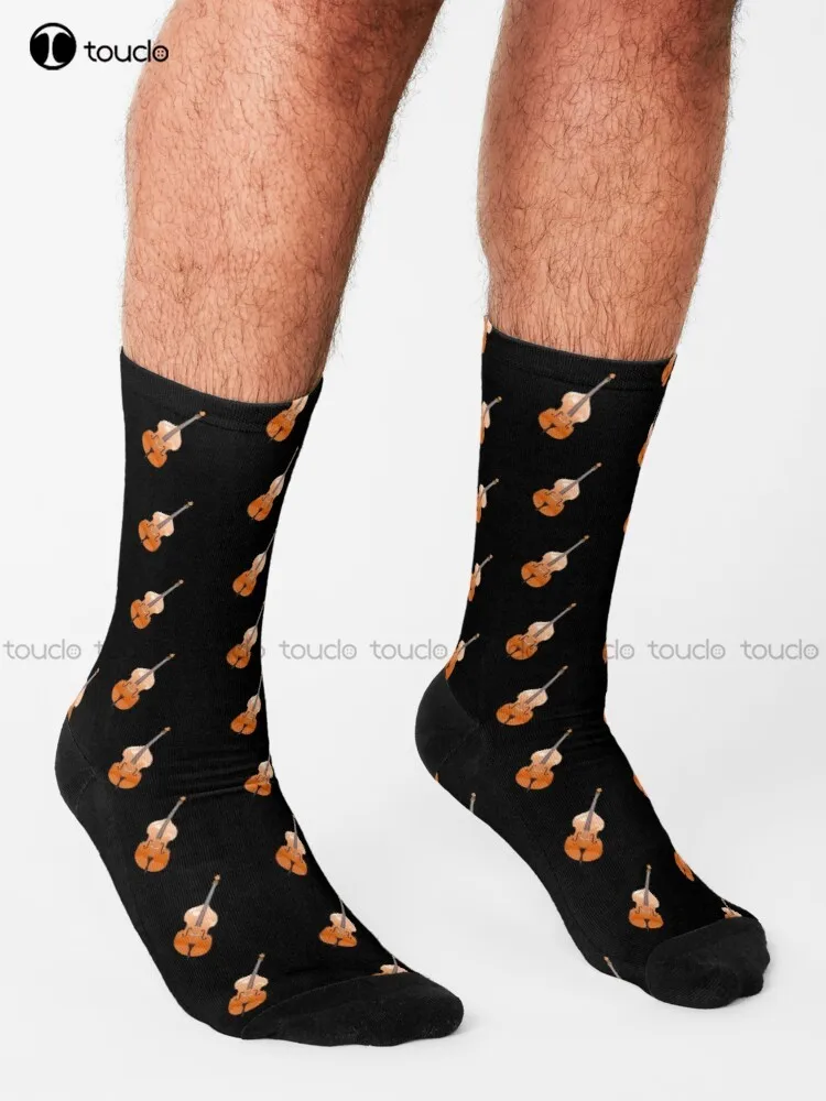 Double Bass Pattern - Musicians Socks Socks Orange Socks Personalized Custom Unisex Adult Teen Youth Socks 360° Digital Print